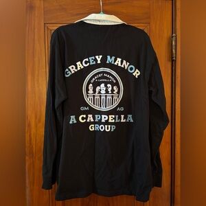 Dark Blue Collared Rugby Style Haunted Mansion Long Sleeve Shirt